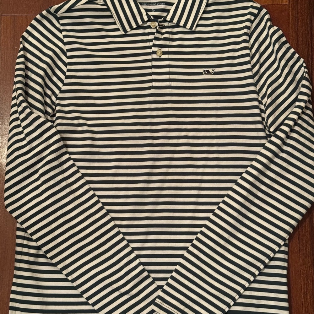 Vineyard Vines Boy’s Green and White Striped Polo-Pima cotton
